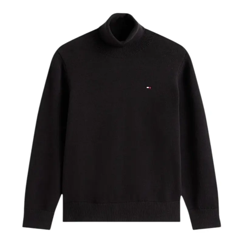 Tommy Hilfiger Maglia Collo Alto tinta unita con Logo Nero per Bambino
