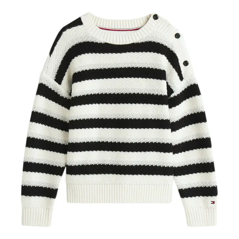 Tommy Hilfiger Maglia Girocollo Fantasia A Righe Panna/Nero per Bambina