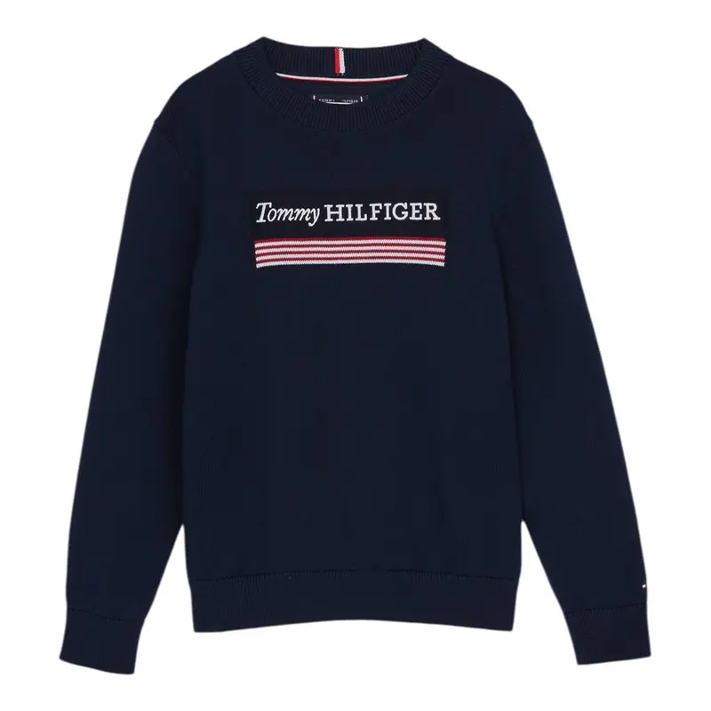 Tommy Hilfiger Maglia tinta unita con Stampa Blu per Bambino