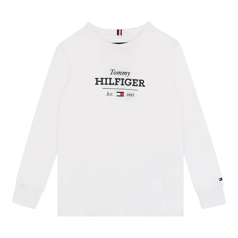 Tommy Hilfiger Shirt Girocollo tinta unita con Logo Bianco per Neonato