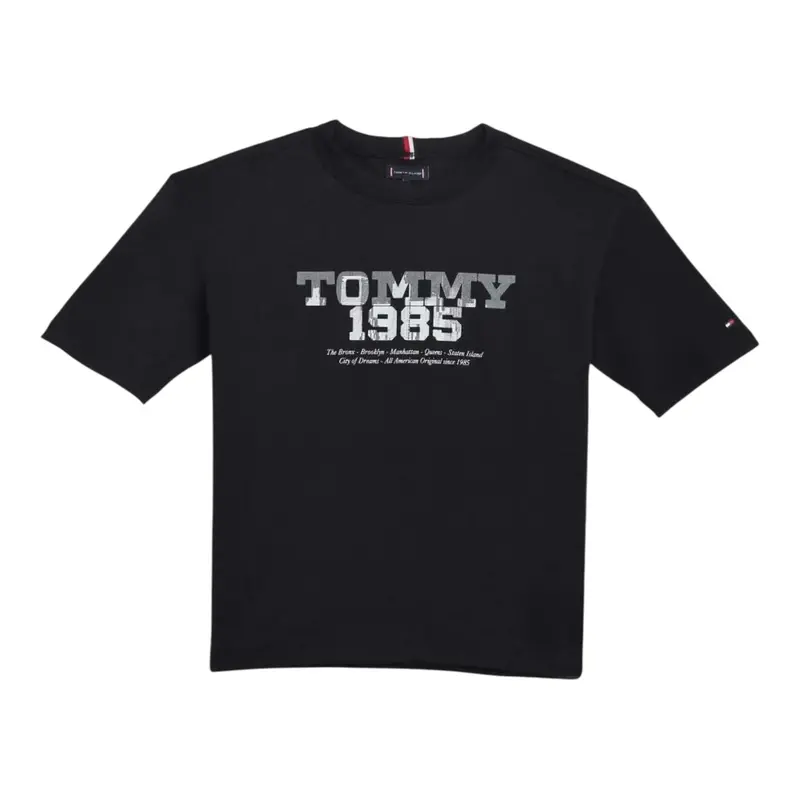 Tommy Hilfiger T-Shirt Girocollo tinta unita con Logo Nero per Bambino
