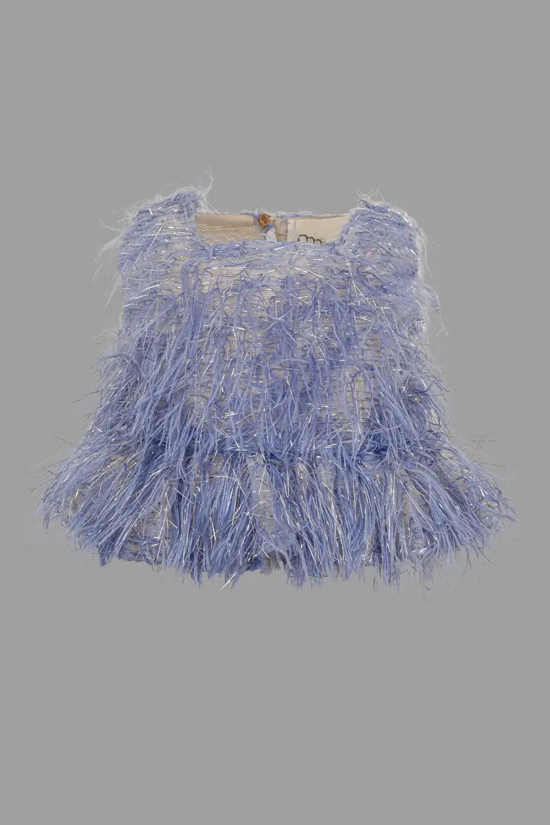 TOP AZZURRO CON PIUME DOUUOD