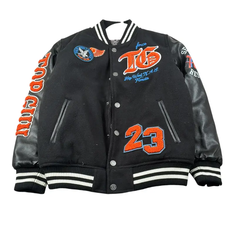 Top Gun Giubbino College tinta unita con Maniche In Ecopelle Nero per Bambino