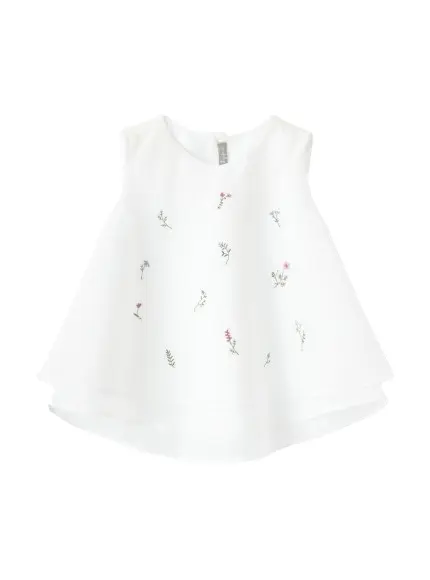 Top in voile di cotone con ricamo fiori