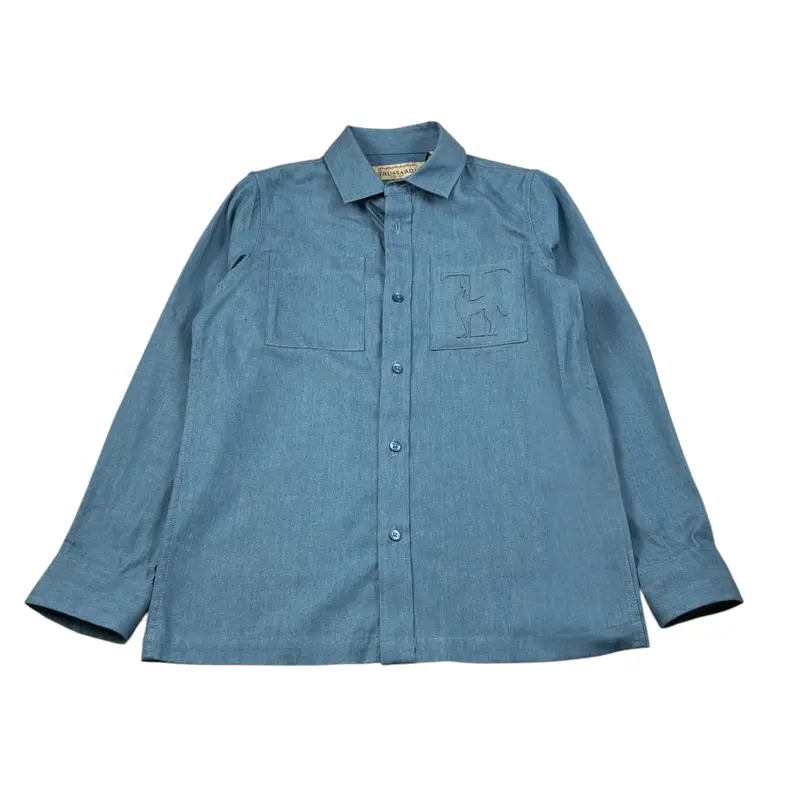 Trussardi Camicia Manica Lunga tinta unita Azzurro per Bambino