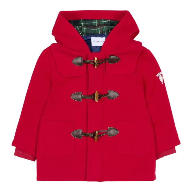 Trussardi Cappotto tinta unita con Cappuccio Rosso per Neonato
