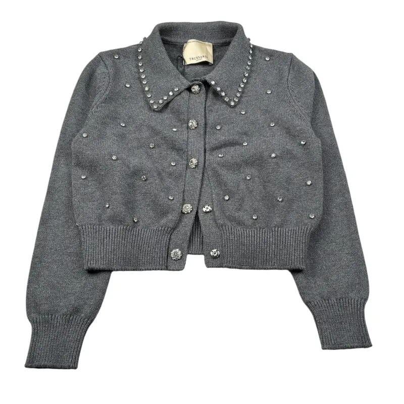 Trussardi Cardigan tinta unita con Applicazioni Grigio per Bambina