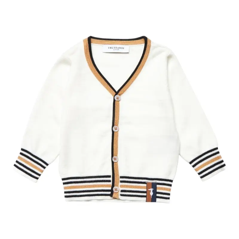 Trussardi Cardigan tinta unita con Profili In Contrasto Panna per Neonato