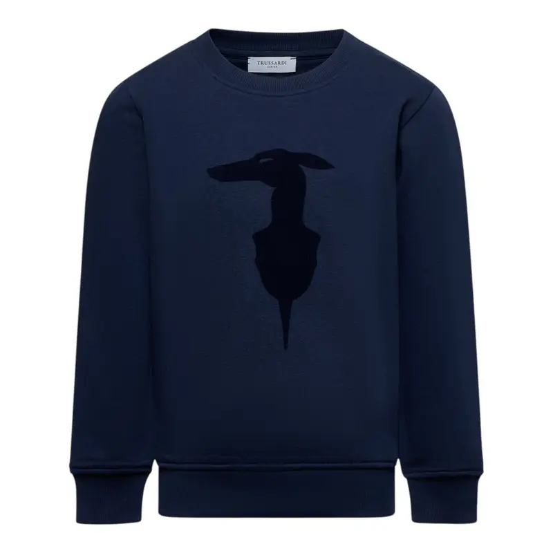 Trussardi Felpa tinta unita Girocollo con Logo Blu per Neonato