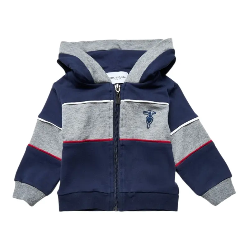 Trussardi Felpa Tricolore con Zip E Cappuccio Grigio per Bambino