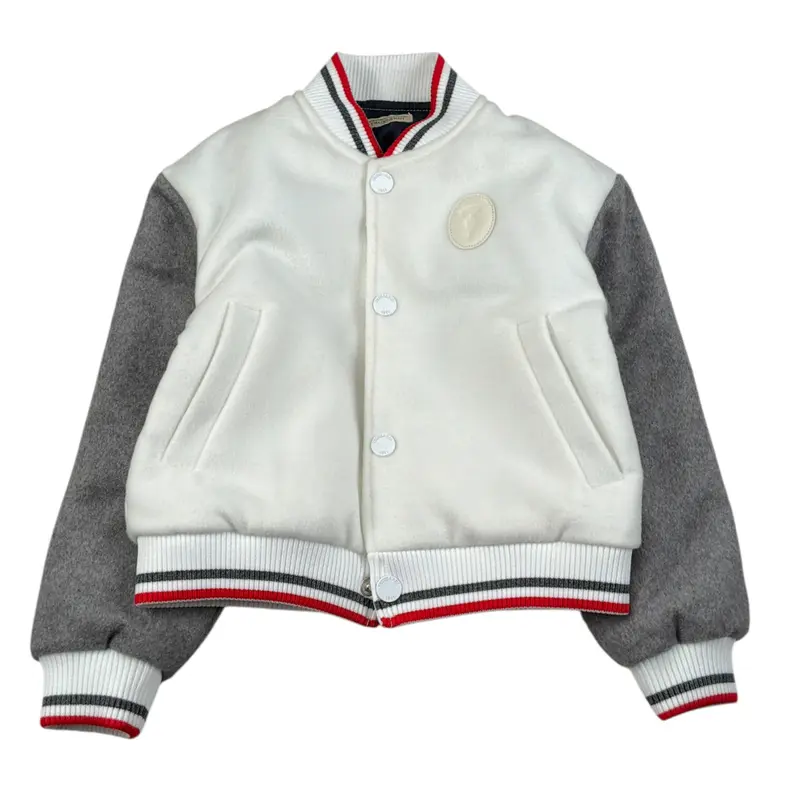 Trussardi Giubbino Bicolore Modello College con Bottoni Bianco/Grigio per Neonato