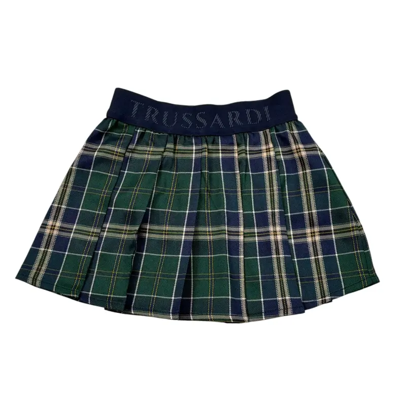 Trussardi Gonna tinta unita con Fatasia Scozzese Verde per Neonata
