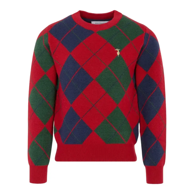 Trussardi Maglia Bicolore con Fantasia Rombi Rosso per Bambino