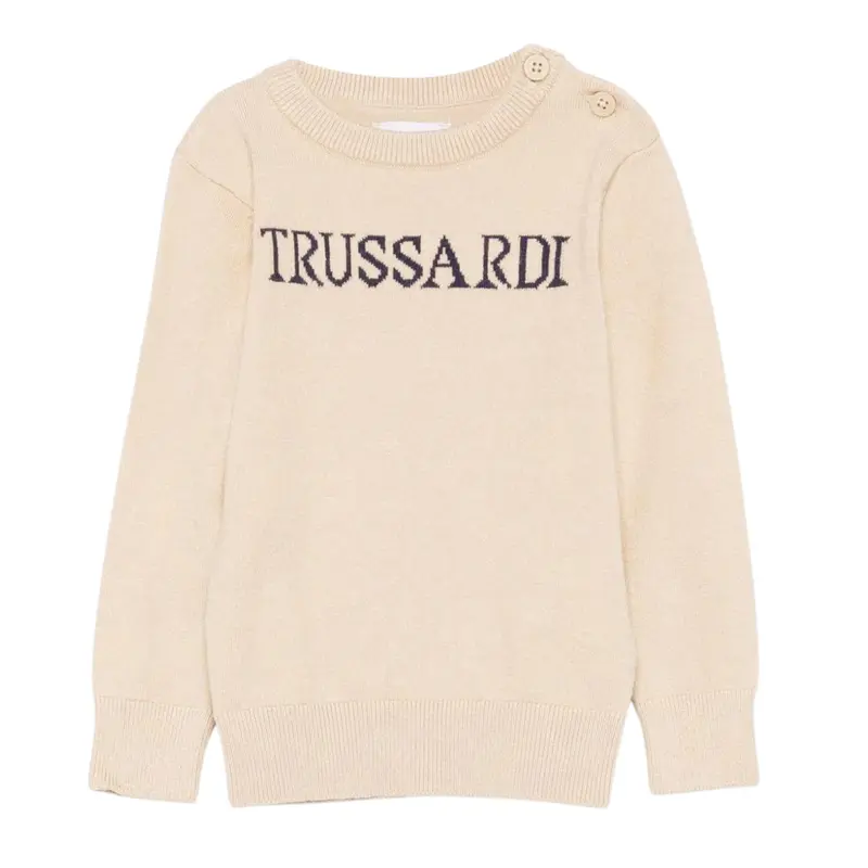 Trussardi Maglia Girocollo tinta unita con Logo Beige per Neonato