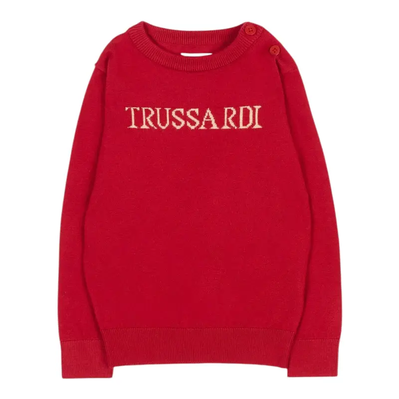 Trussardi Maglia Girocollo tinta unita con Logo Rosso per Neonato