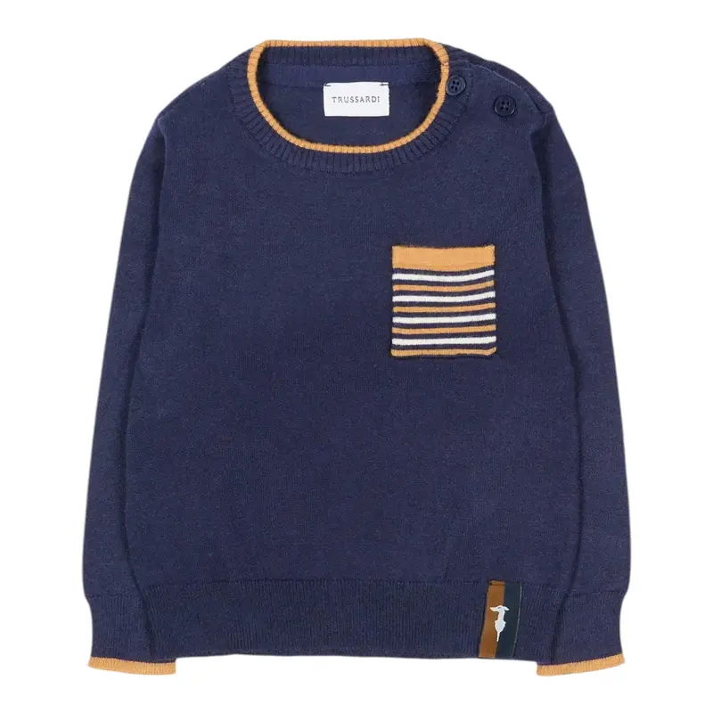 Trussardi Maglia Girocollo tinta unita con Taschino Blu per Neonato