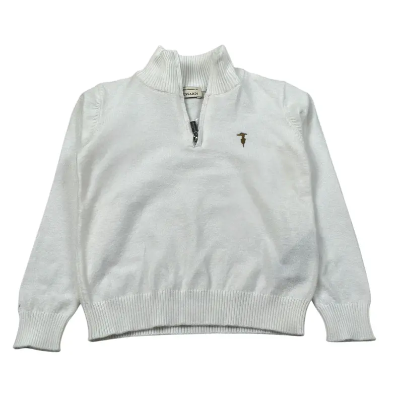 Trussardi Maglia tinta unita con Zip Panna per Neonato