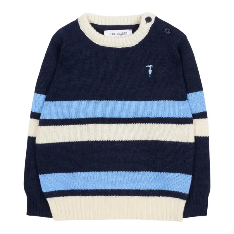 Trussardi Maglia Tricolore con Fantasia A Righe Blu per Neonato