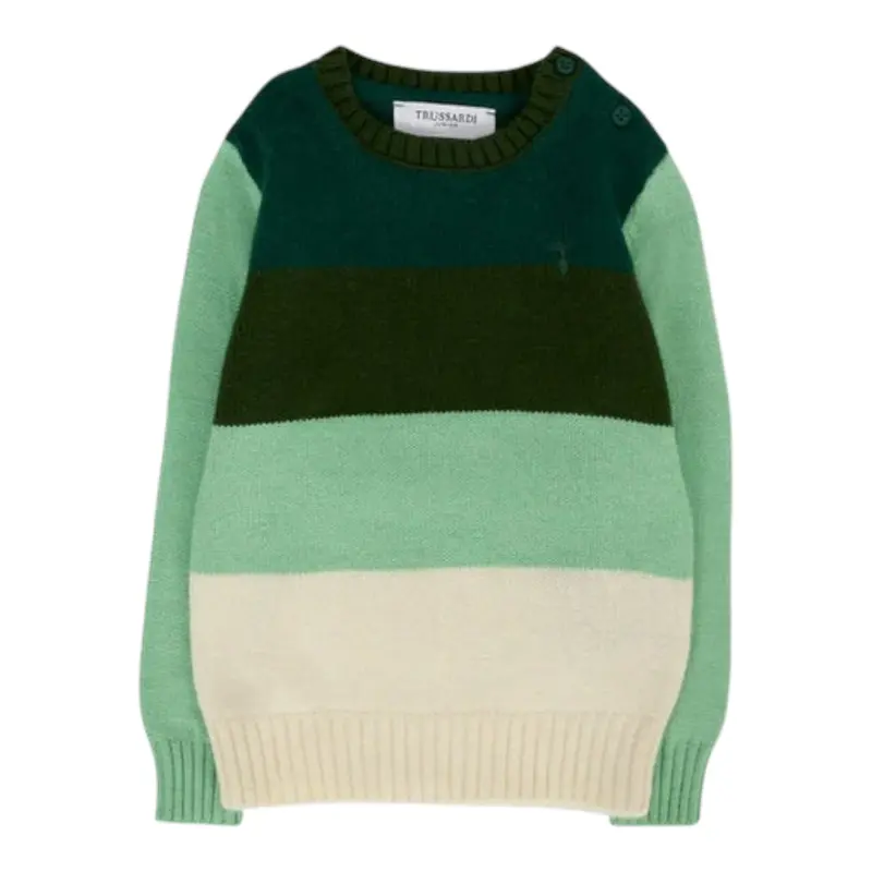 Trussardi Maglia Tricolore Girocollo Verde per Neonato