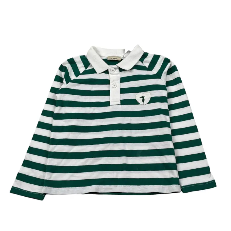 Trussardi Polo Manica Lunga Fantasia A Righe Bianco/Verde per Neonato
