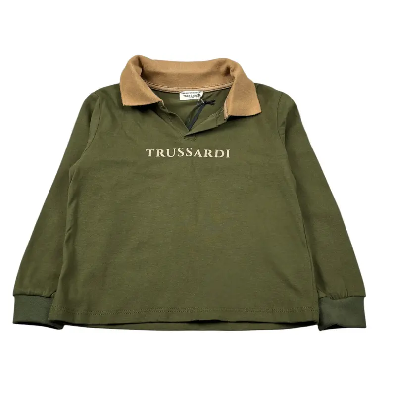 Trussardi Polo Manica Lunga tinta unita con Stampa Verde per Neonato