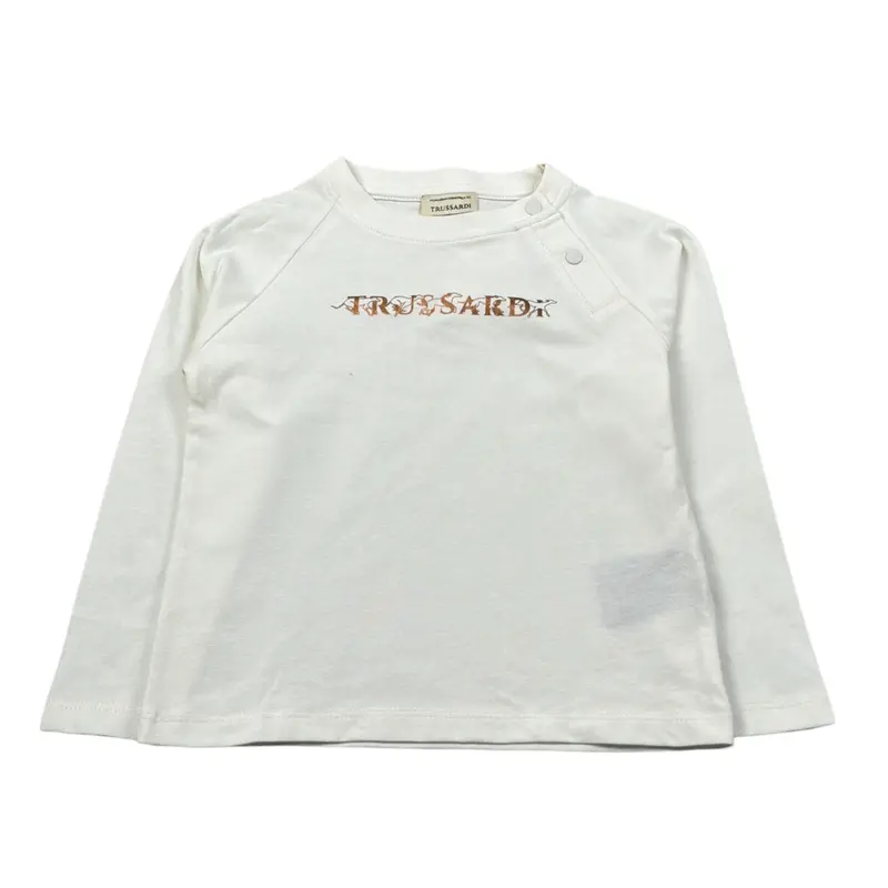 Trussardi Shirt Girocollo Tint Unita con Logo Panna per Neonata