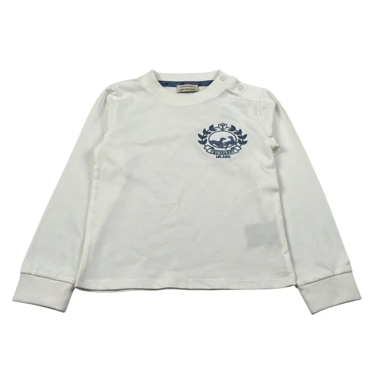 Trussardi Shirt Girocollo tinta unita con Logo Panna per Neonato