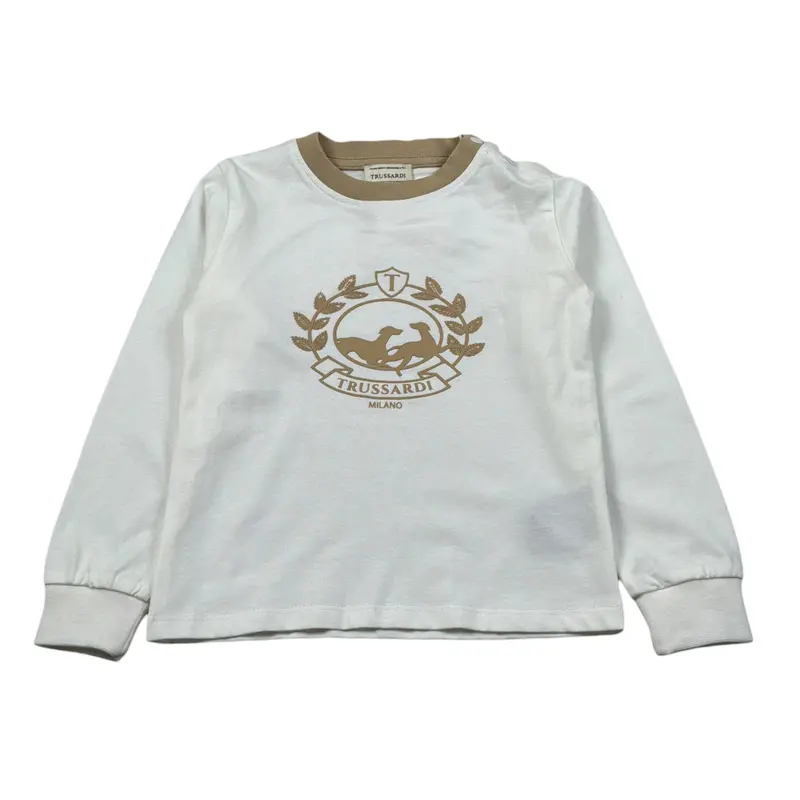 Trussardi Shirt Girocollo tinta unita con Logo Panna per Neonato