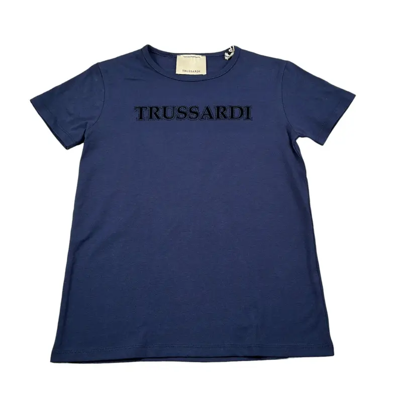Trussardi T-Shirt Girocollo tinta unita con Logo Blu per Bambina