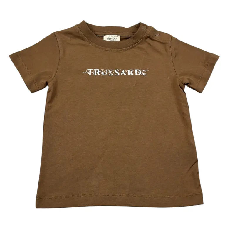 Trussardi T-Shirt Girocollo tinta unita con Logo Marrone per Neonato