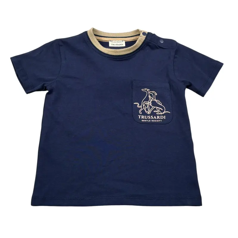 Trussardi T-Shirt Girocollo tinta unita con Taschino Blu per Neonato