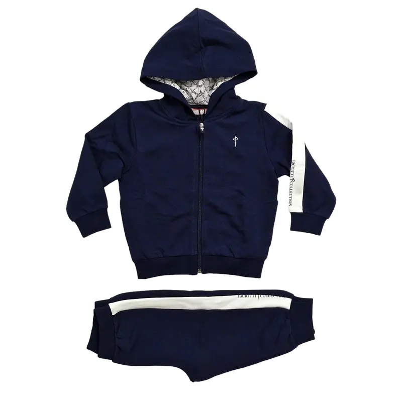 Tuta bambino primaverile con cappuccio e zip blu