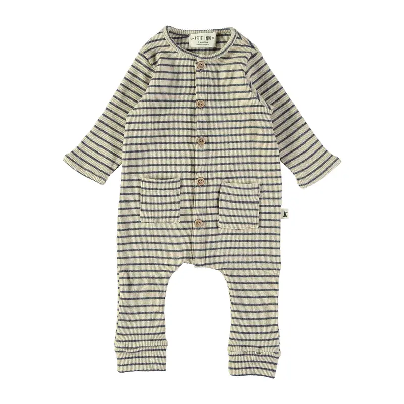 Tutina a Righe Sabbia e Blu in Caldo Cotone | PETIT INDI