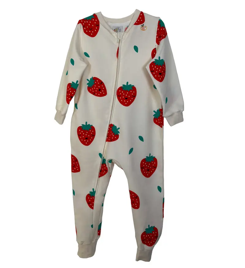 Tutina in cotone felpato biologico - Fantasia Fragole