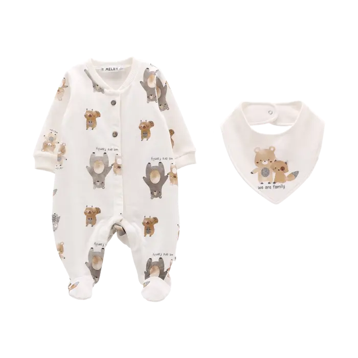 Tutina in Felpa con Animaletti e Bavaglia