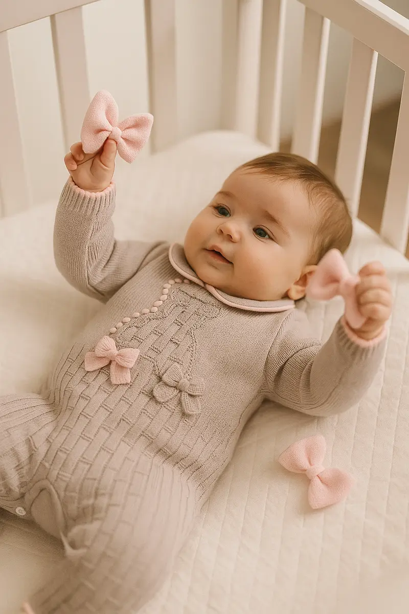 Tutina neonata 100% lana tortora orsetto