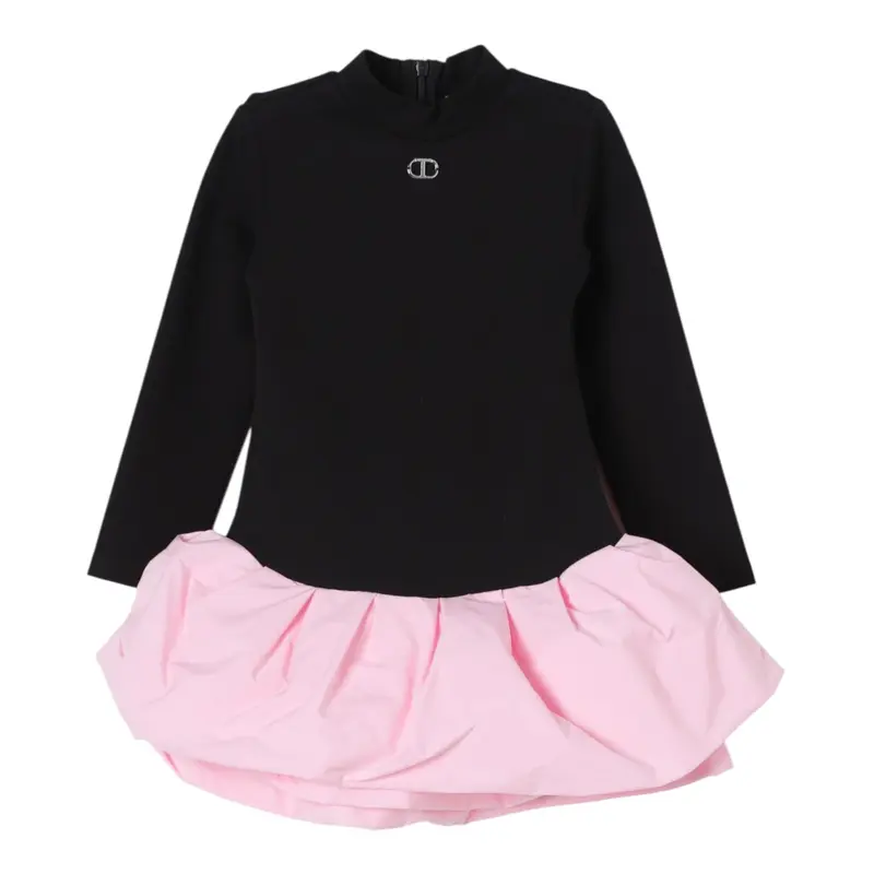 Twinset Abito Bicolore con Logo Nero/Rosa per Neonata