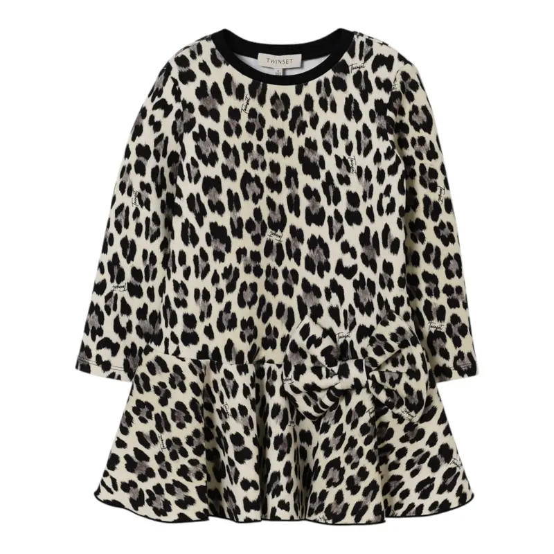 Twinset Abito Fantasia Maculata Girocollo Beige per Neonata