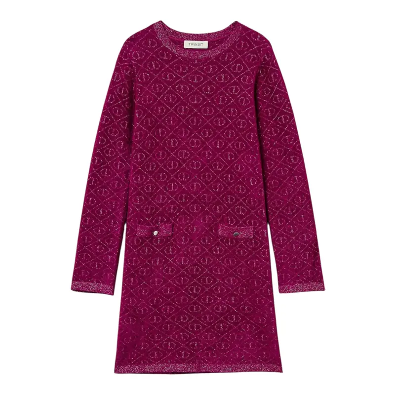 Twinset Abito Girocollo tinta unita Manica Lunga Fuxia per Bambina