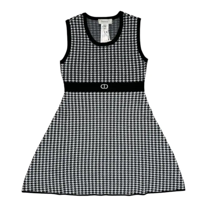 Twinset Abito Giromanica Stampa Fantasia Bianco/Nero per Bambina