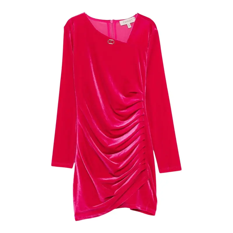 Twinset Abito Manica Lunga tinta unita In Camoscio Fuxia per Bambina