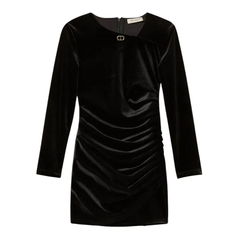 Twinset Abito Manica Lunga tinta unita In Camoscio Nero per Bambina