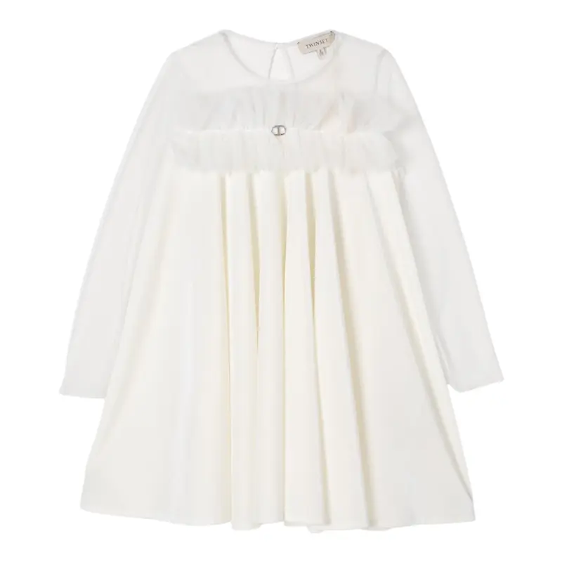 Twinset Abito Manica Lunga tinta unita Panna per Bambina