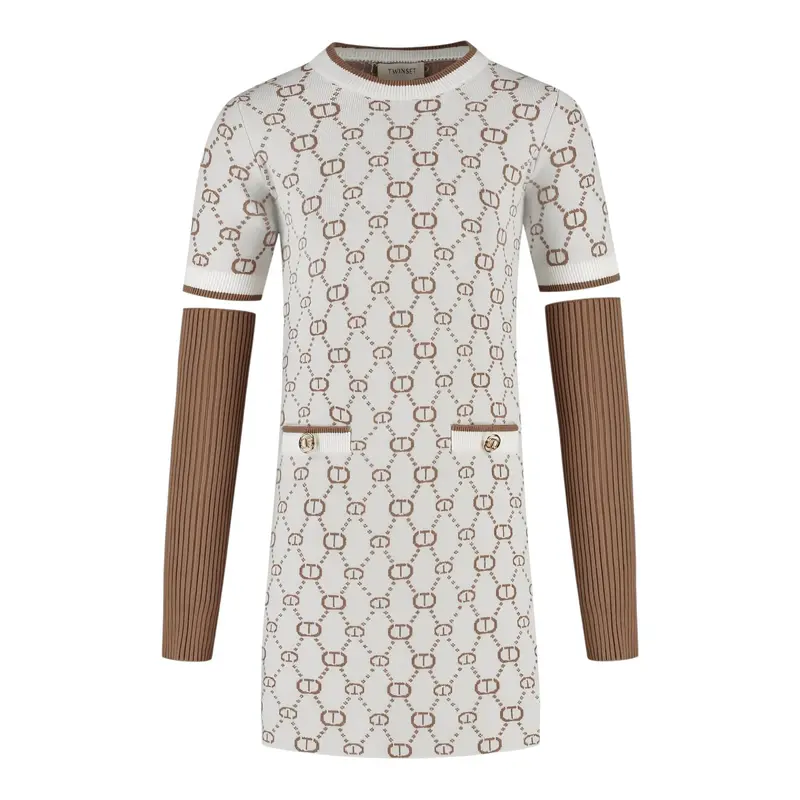 Twinset Abito Mezza Manica con Maniche Removibili Panna per Bambina