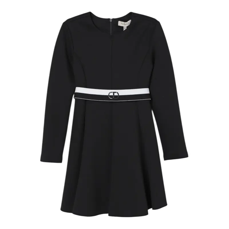 Twinset Abito tinta unita con Cintura Nero per Bambina