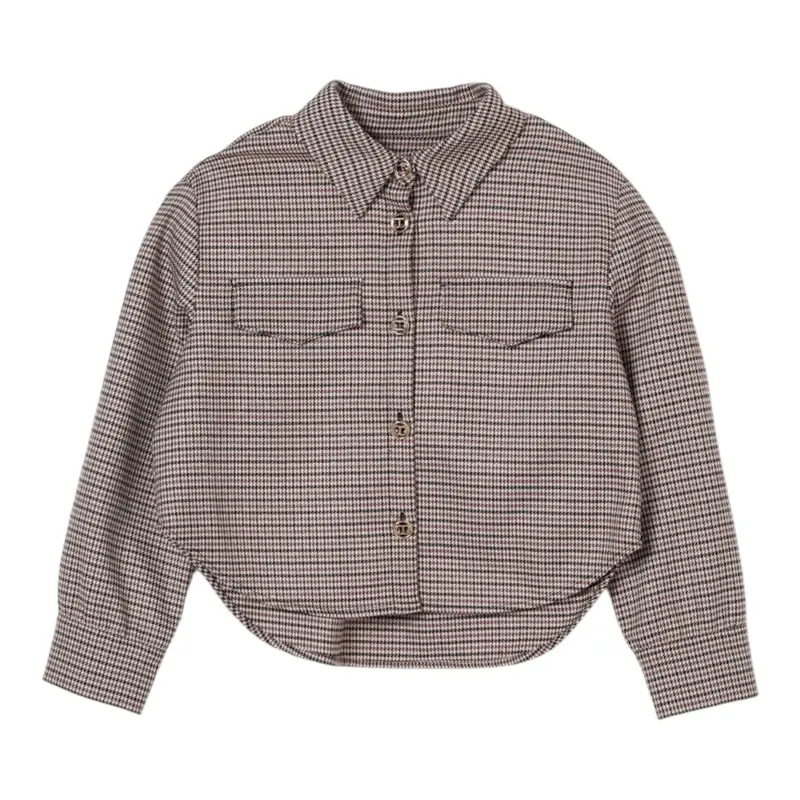 Twinset Camicia tinta unita con Microfantasia Marrone per Bambina
