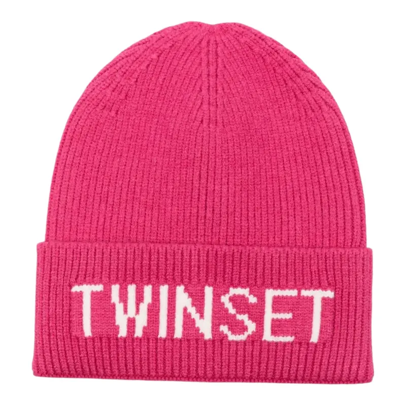 Twinset Cappello tinta unita con Logo Fuxia per Bambina