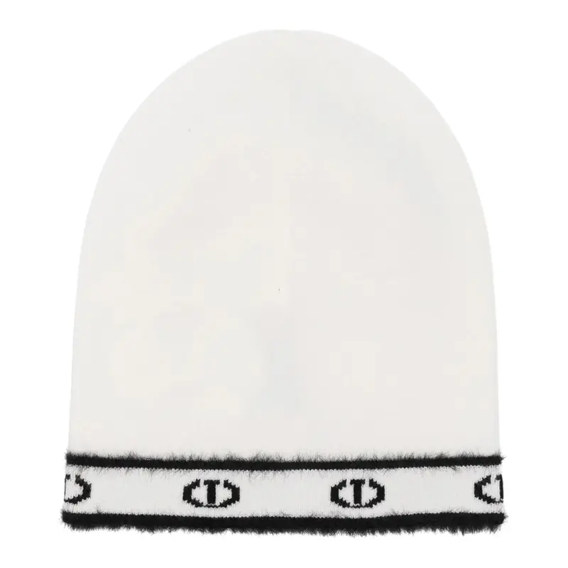 Twinset Cappello tinta unita con Stampa Panna per Bambina
