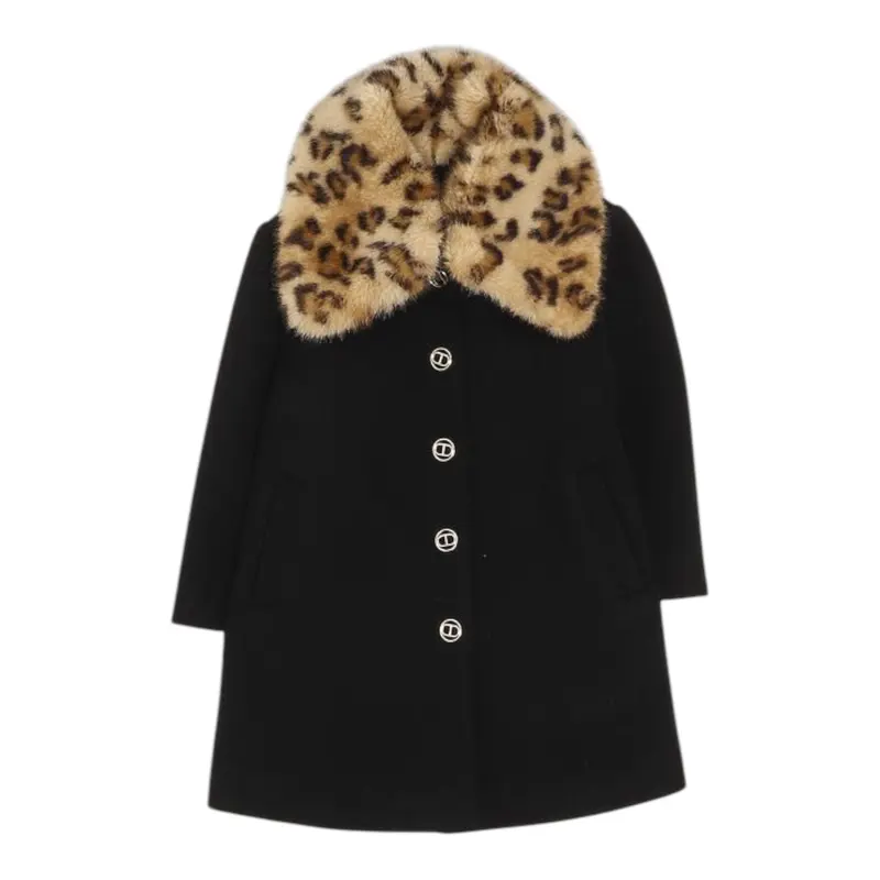 Twinset Cappotto tinta unita con Colletto Maculato Nero per Neonata