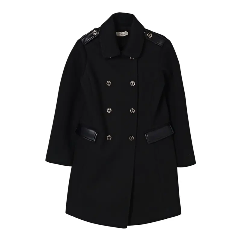 Twinset Cappotto tinta unita Doppiopetto Nero per Bambina